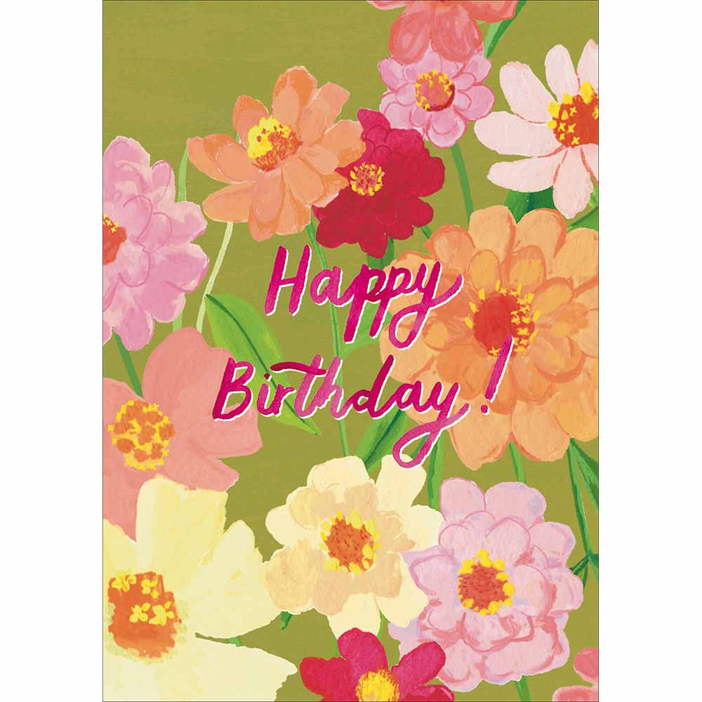 Retro Zinnias Floral Birthday Card from Penny Black