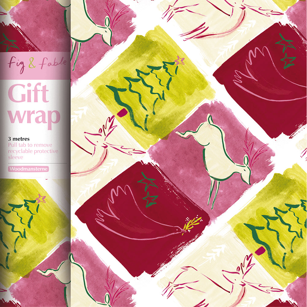 Fig & Fable Reindeer Christmas 3m Gift Wrapping Paper Roll By Penny Black