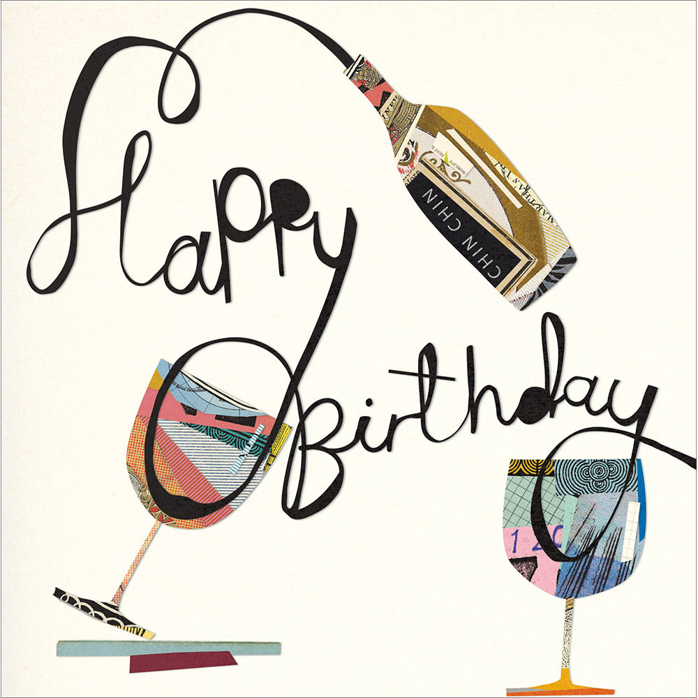 Collage Wine Bottle & Glasses Birthday Card By Penny Black