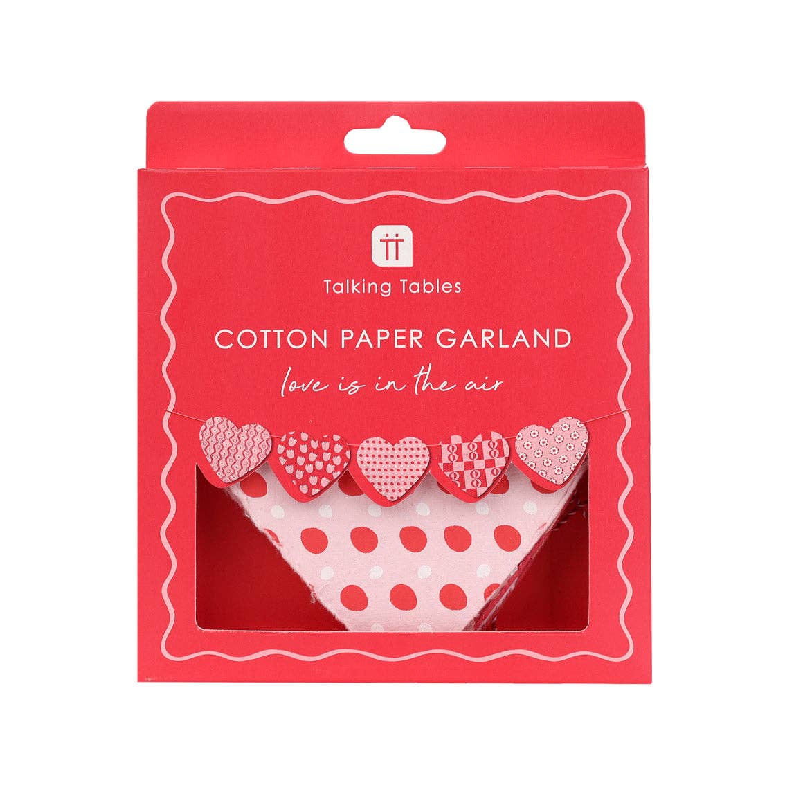 Cotton Paper Heart Valentine's Day Garland - 2m shown in packaging at penny black