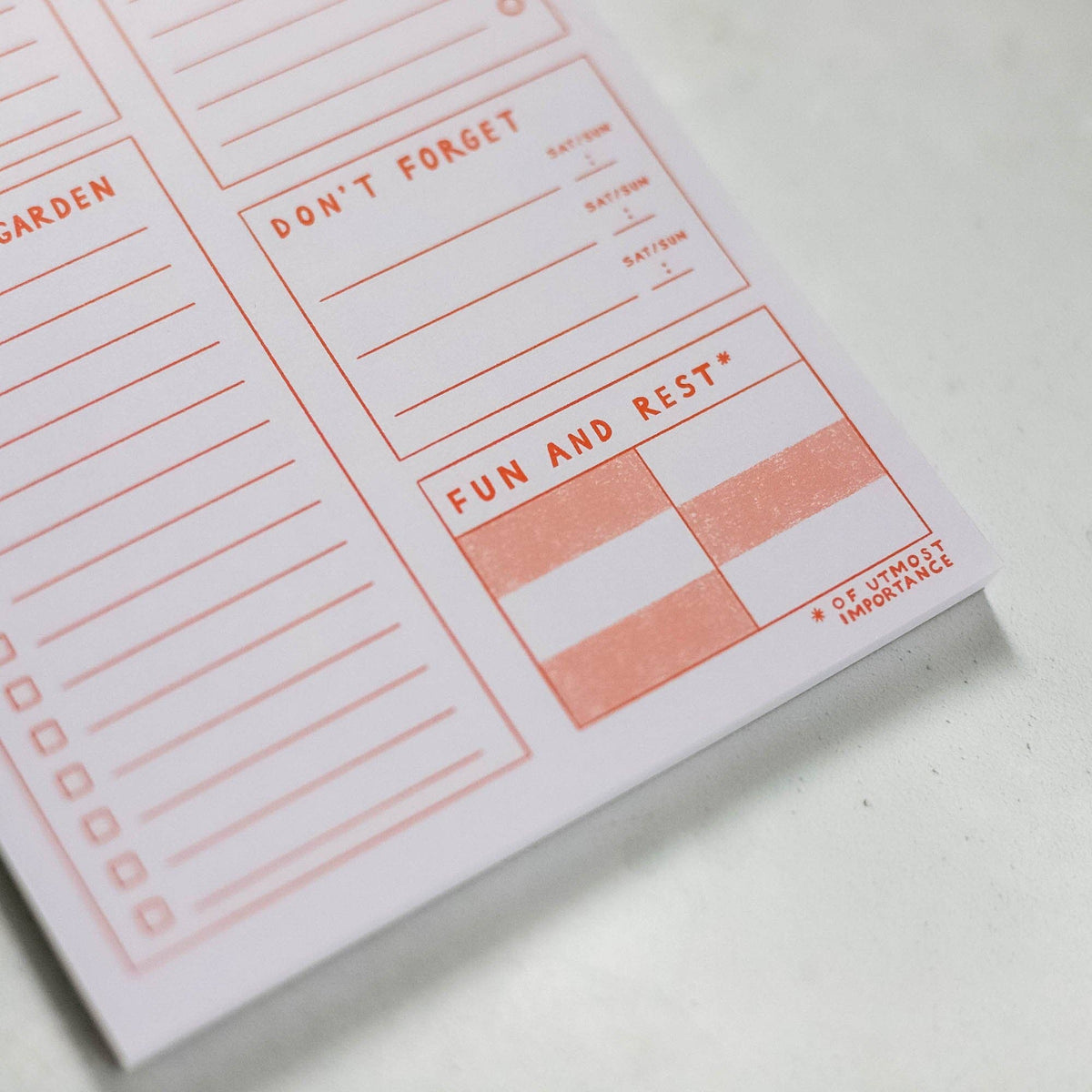 The Great Big Weekend To Do List A5 Pad by finest imaginary at penny black showing close up detail of bottom of the notepad