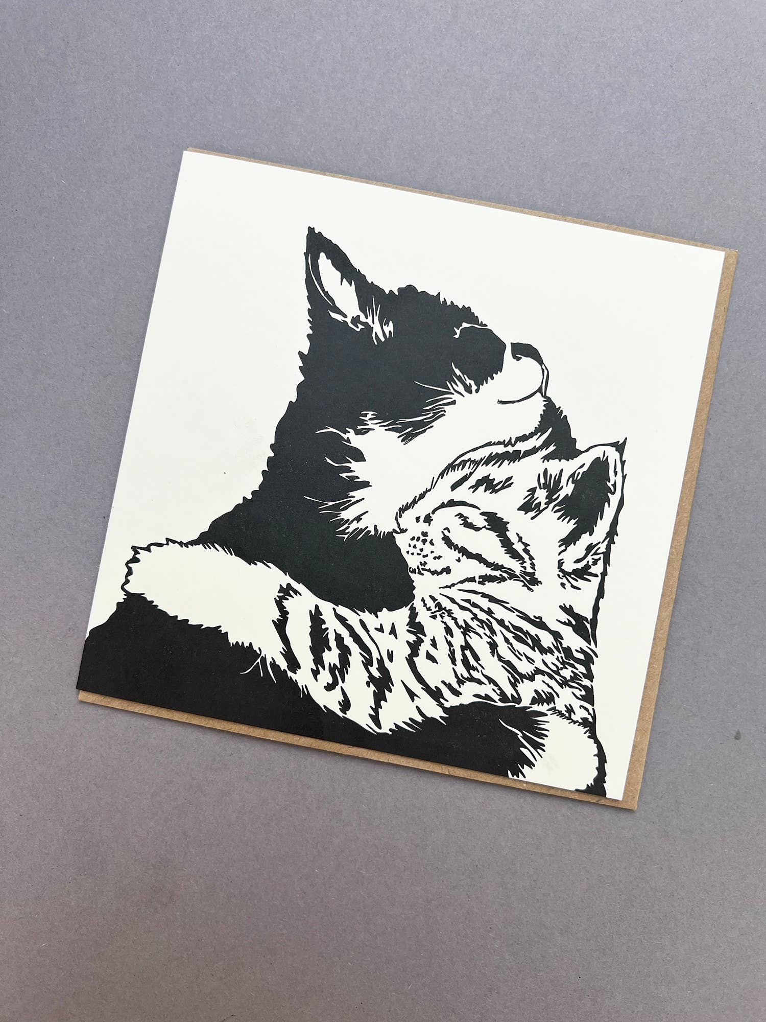 Kitty Cuddle Time Letterpress Card by penguin ink at penny black