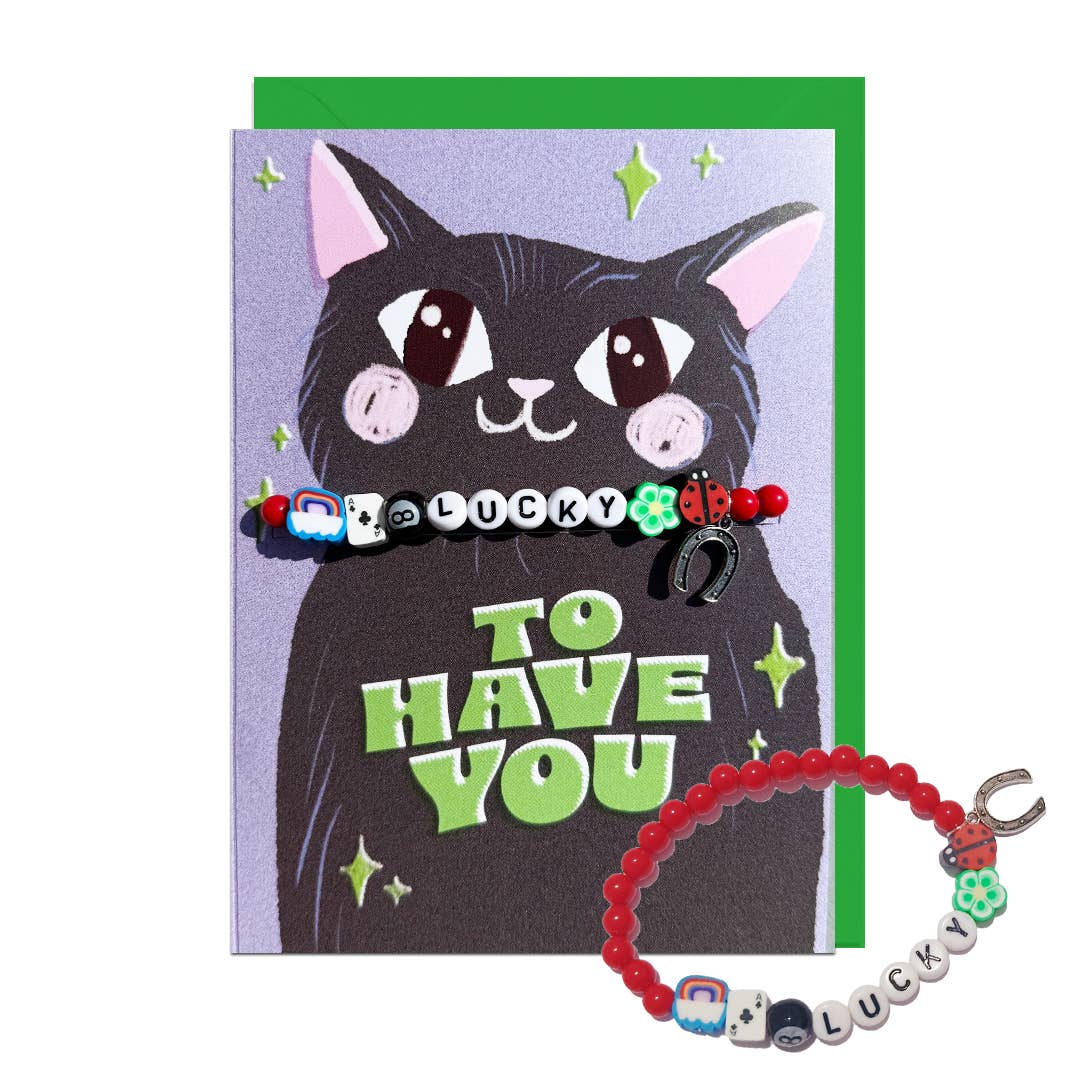 Black Cat LUCKY To Have You Bracelet Card showing bracelet separately by penny black