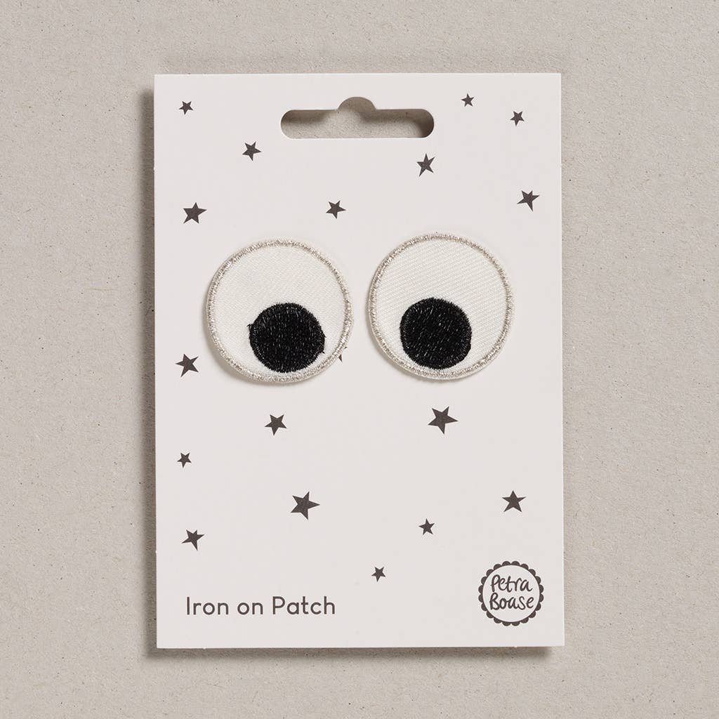 Colourful Iron on Patch - Googly Eyes on backing card 