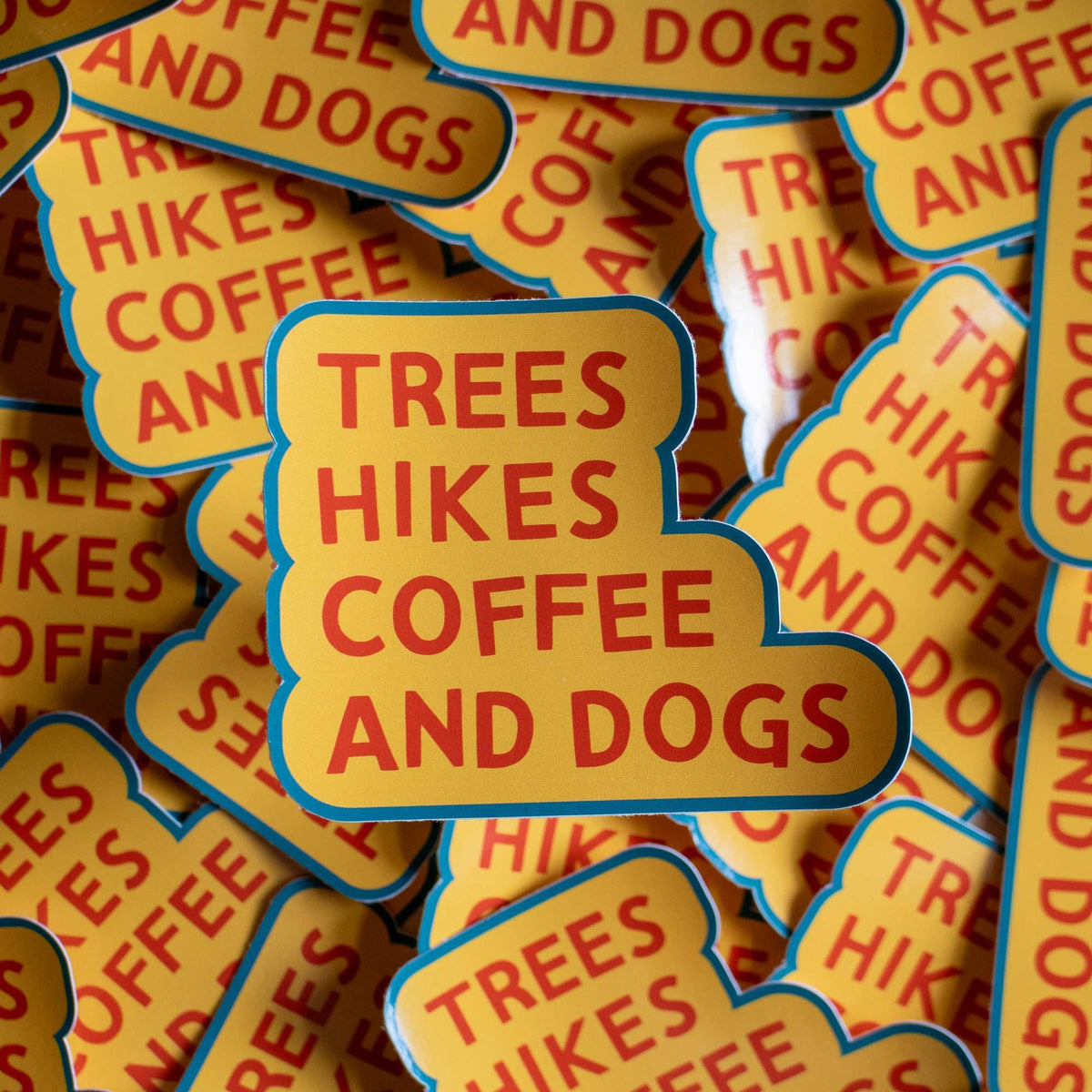 Trees Hikes Coffee and Dogs Vinyl Sticker by finest imaginary at penny black