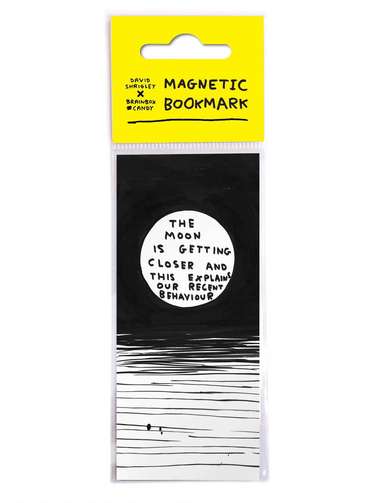 The Moon David Shrigley Magnetic Bookmark by penny black in packaging