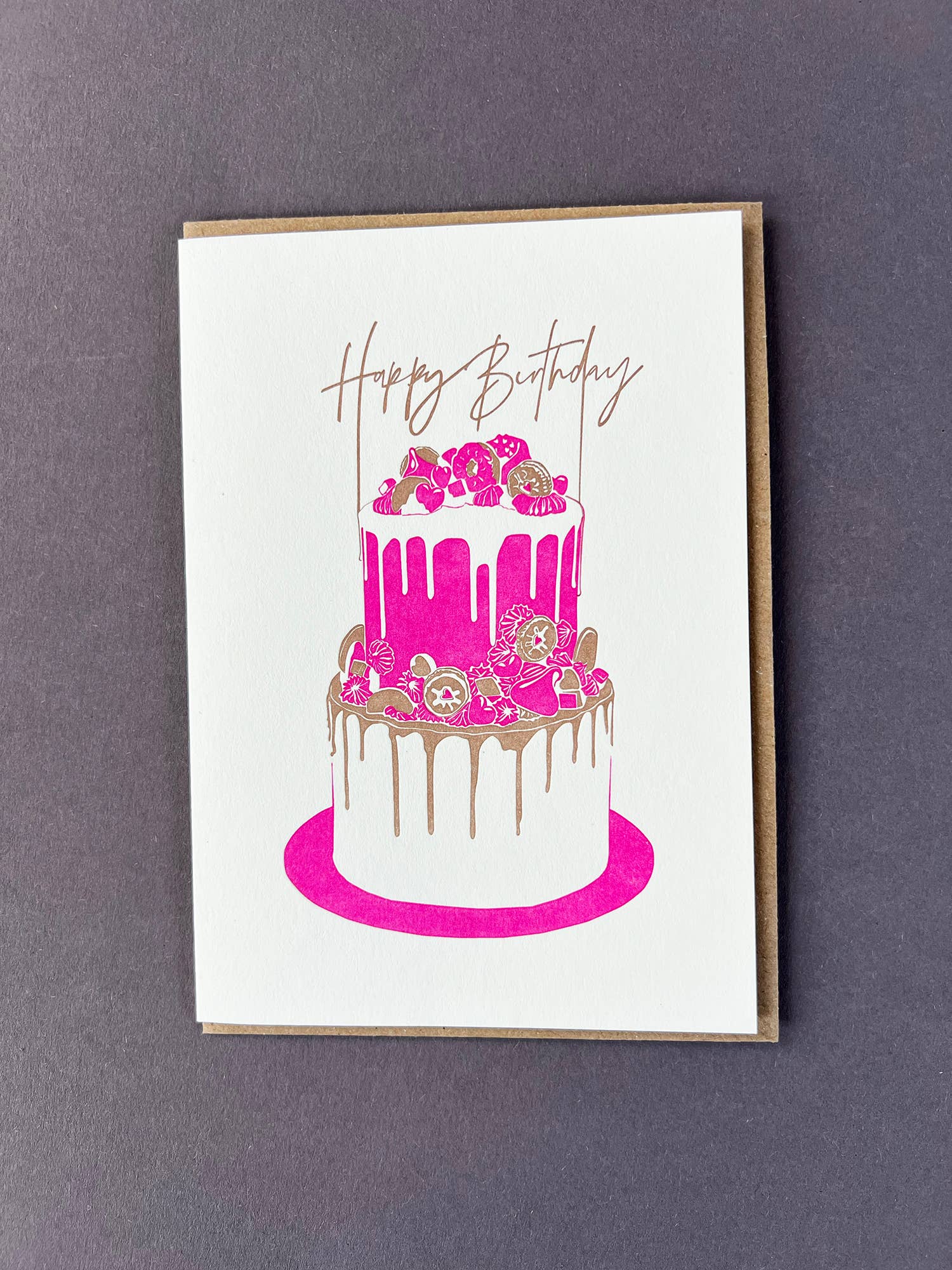 Tall Tiered Drip Cake Letterpress Birthday Card by penguin ink at penny black