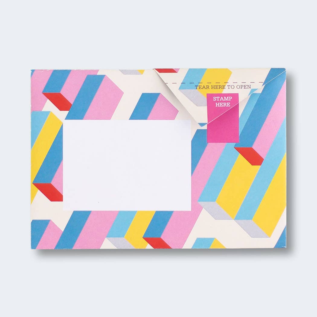 Geometric Pigeon Folding Letter Set by penny black - showing a brightly coloured floating block designed folded letter