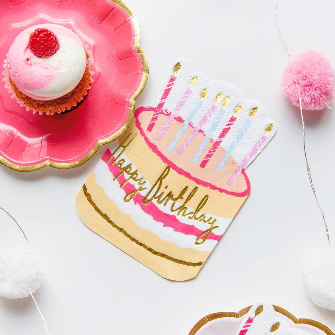 Pink Icing Birthday Cake Shaped Napkins - 20 Pack