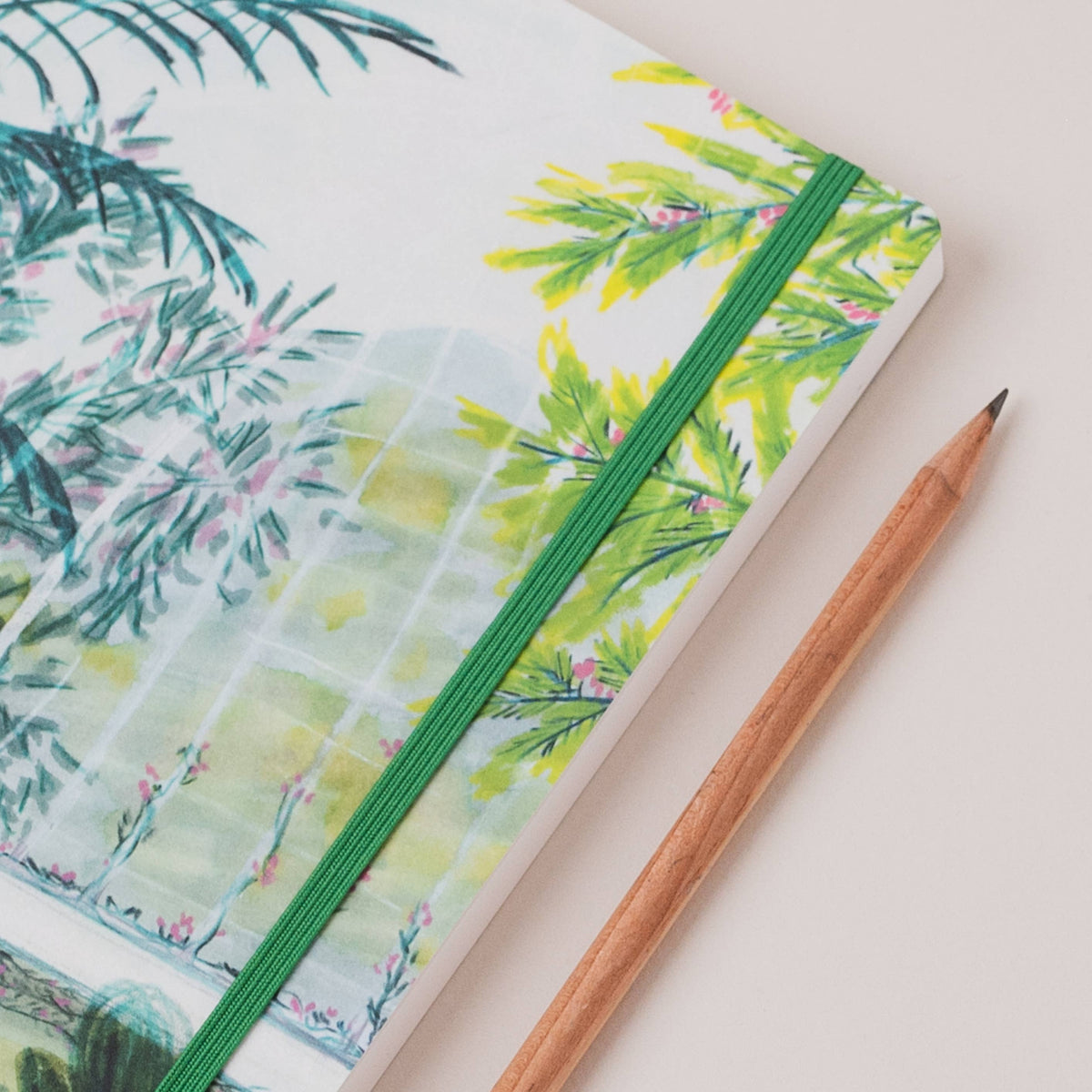 Botanic Gardens Palm House A5 Ruled Notebook by joy jen studio at penny black - close up with pencil