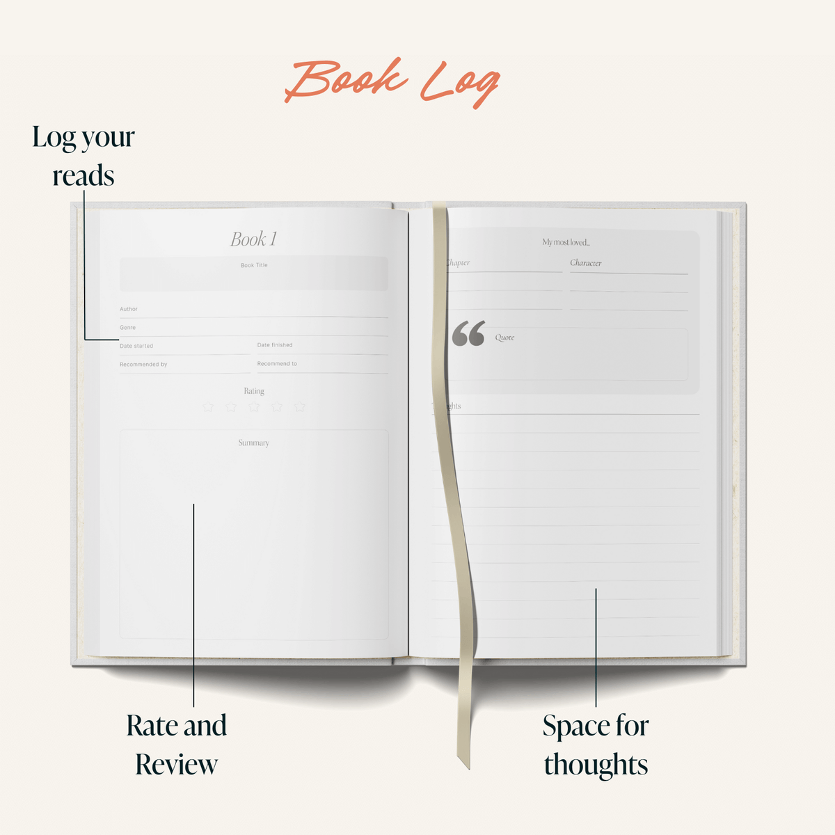 Read More Books Log A5 Reading Planner by penny black showing book log layout
