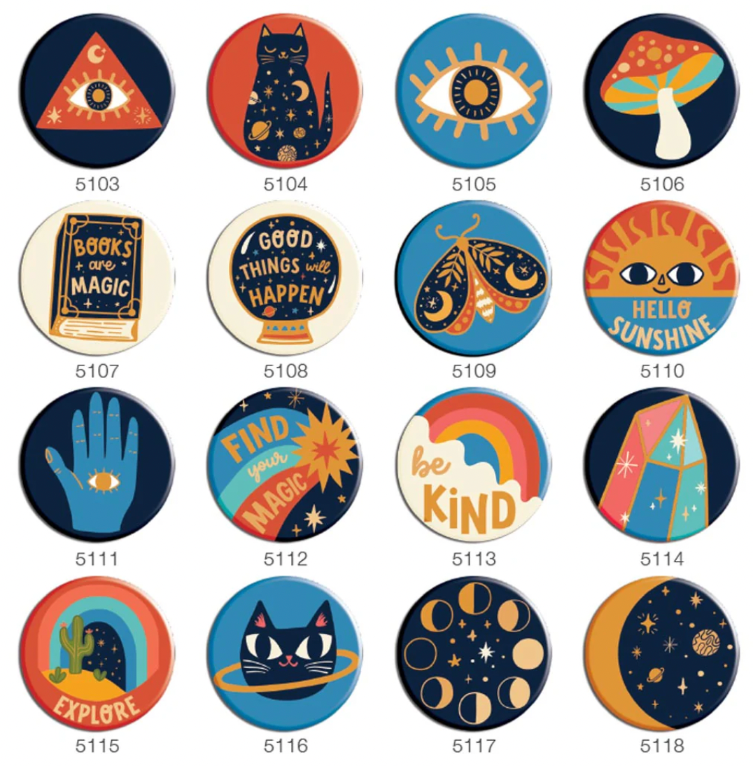 Cosmic magic badges by badge bomb at penny black - assorted 16 designs
