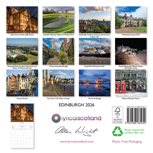 Allan Wright Edinburgh 2026 Calendar By Penny Black