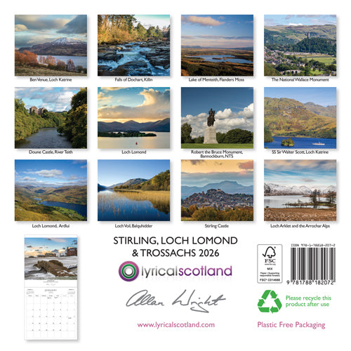 Allan Wright Stirling, Loch Lomond &amp; The Trossachs 2026 Calendar By Penny Black
