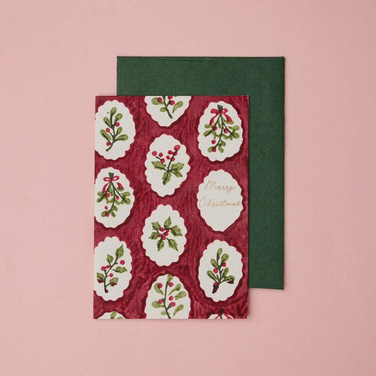 Block Printed Ruby Festive Scallop Tiles Christmas Card by paper mirchi at penny black