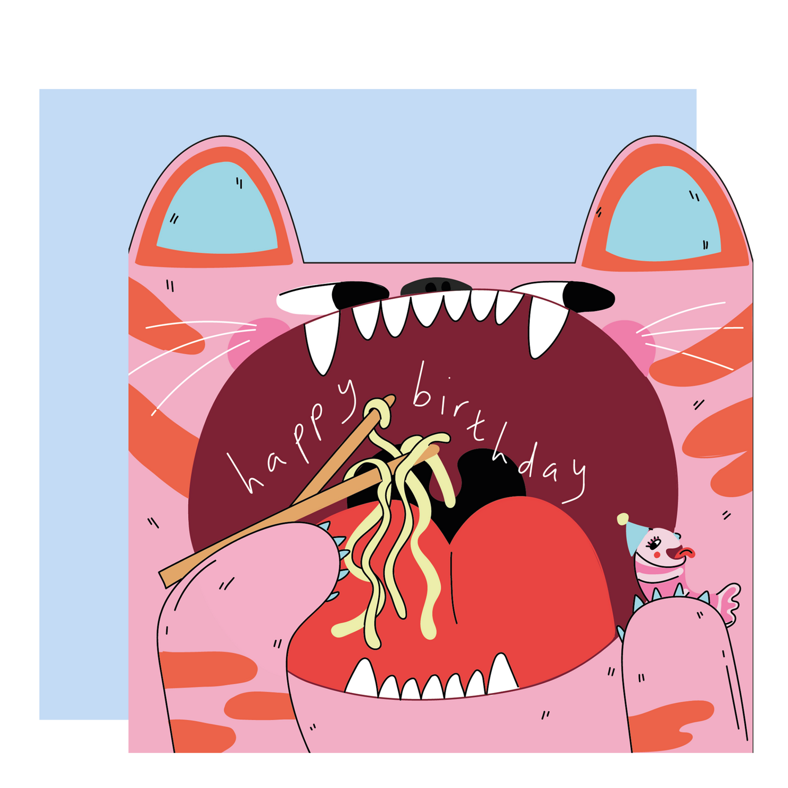 Tiger Eats Noodles Cut Out Kids Birthday Card by penny black