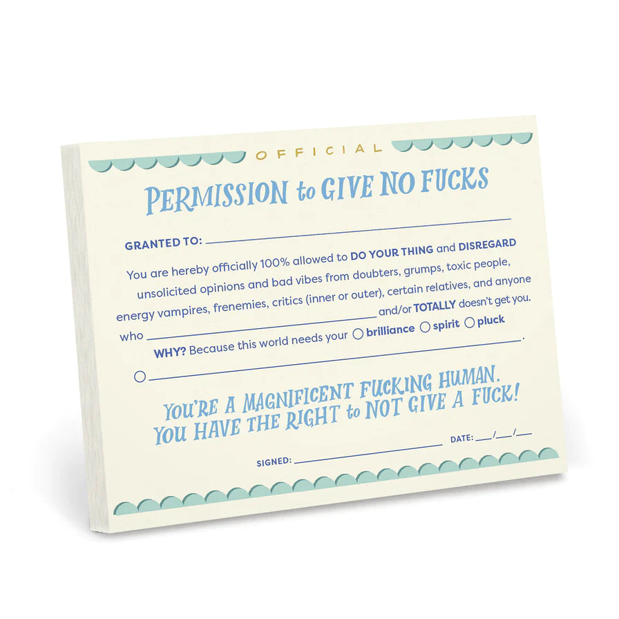 Permission to Give No Fucks Certificate Notepad by Em &amp; Friends at Penny Black