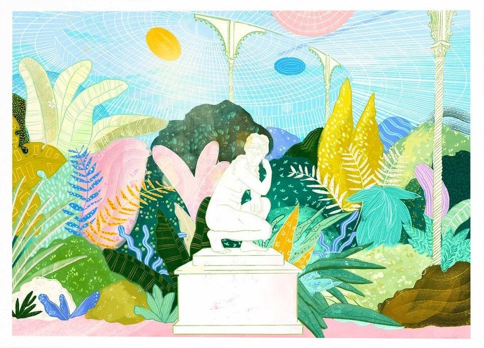 Glasgow Crouching Aphrodite Statue Scottish Art Print by sophy louise illustration at penny black