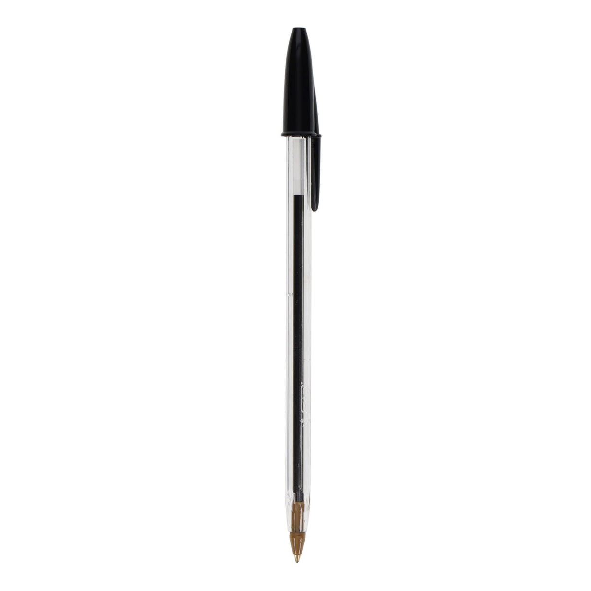 Black BiC cristal ballpoint pen on a white background