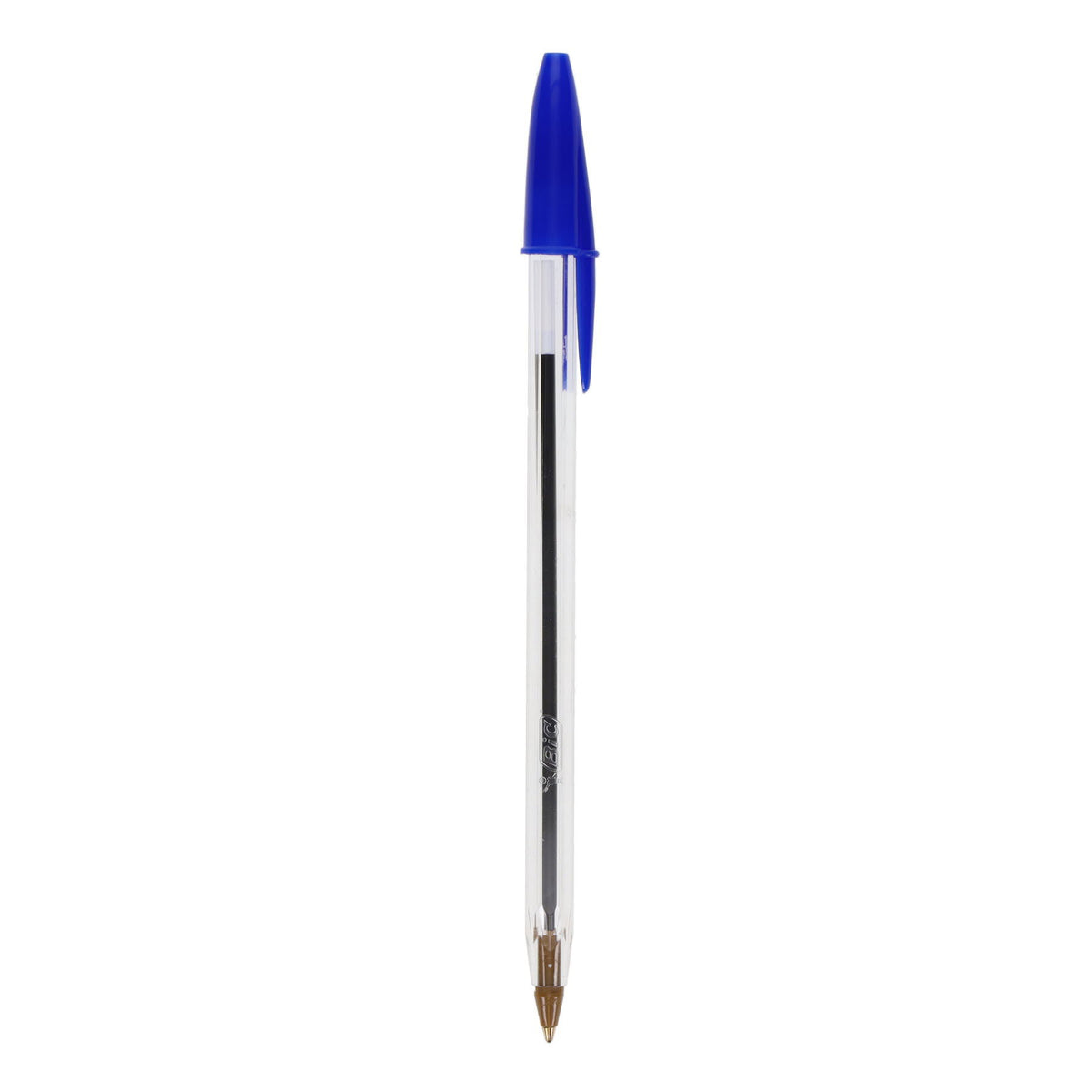 Blue BiC cristal ballpoint pen on a white background
