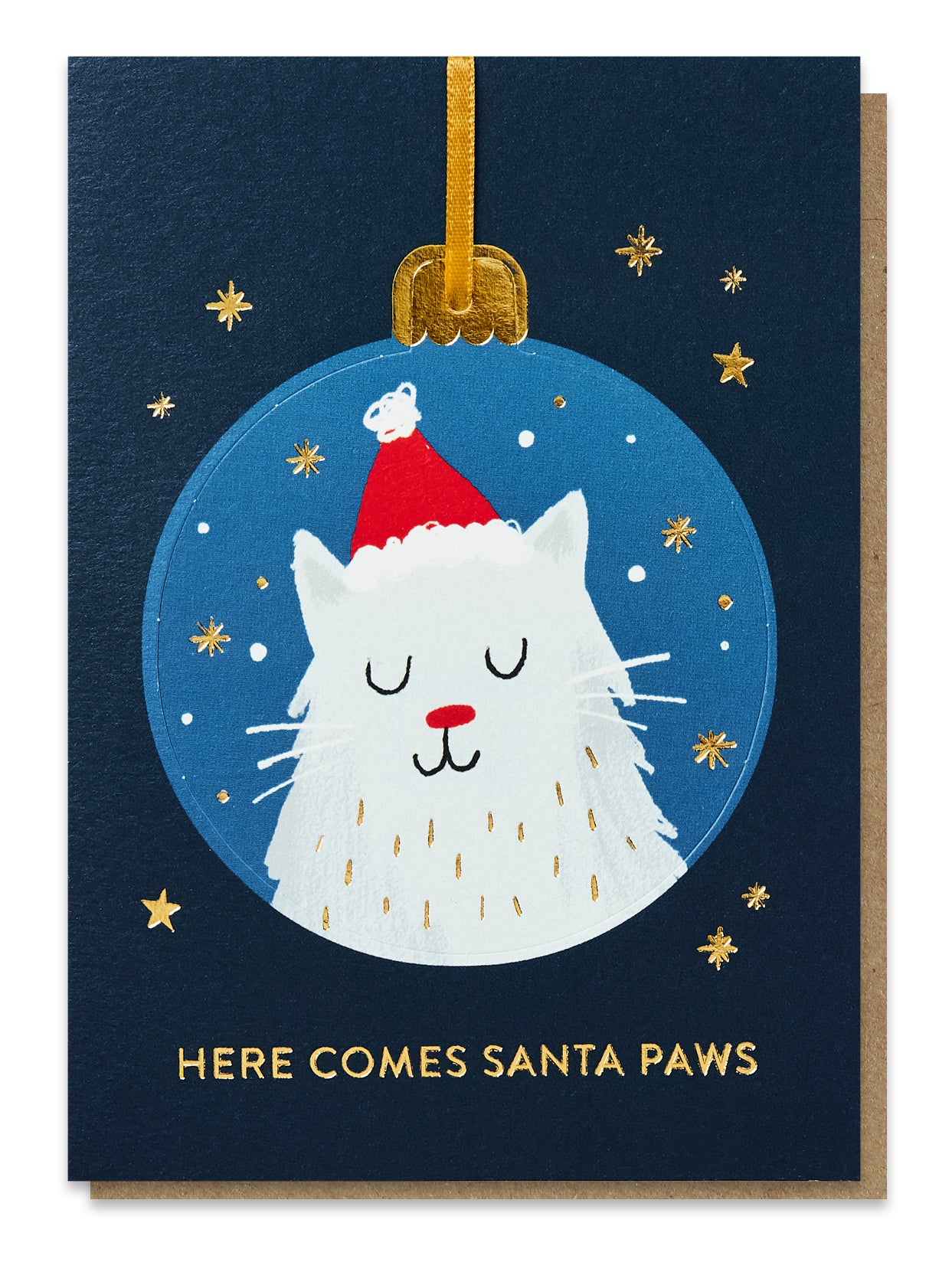 Santa Paws Cat Theme Letterpress Bauble Christmas Card By Penny Black