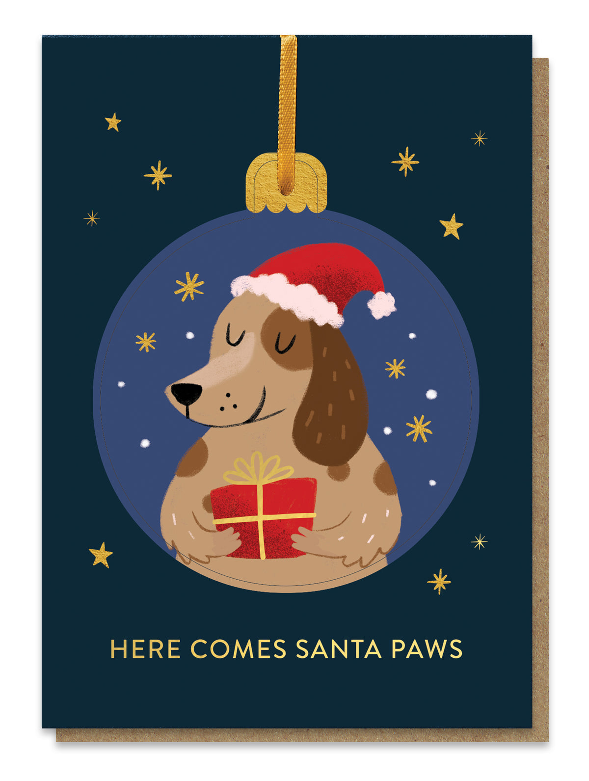 Santa Paws Dog Theme Letterpress Bauble Christmas Card By Penny Black