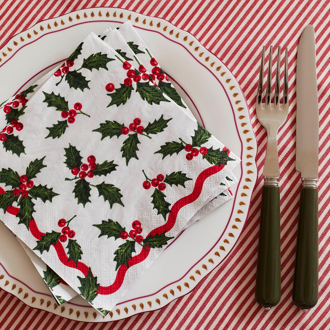 Holly White Christmas Paper Napkins 20 Pk By Penny Black