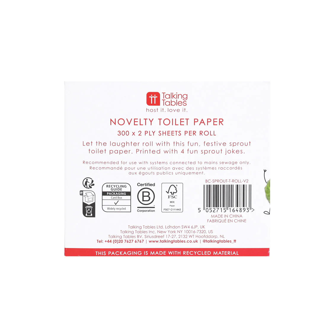 Christmas Sprout Jokes Novelty Toilet Paper Roll By Penny Black
