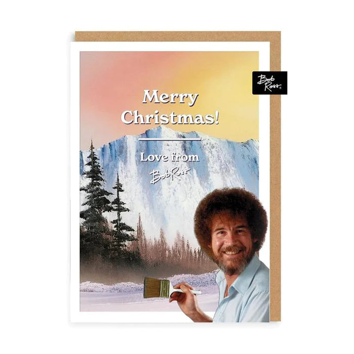 Winter Mountain Bob Ross Christmas Card by penny black