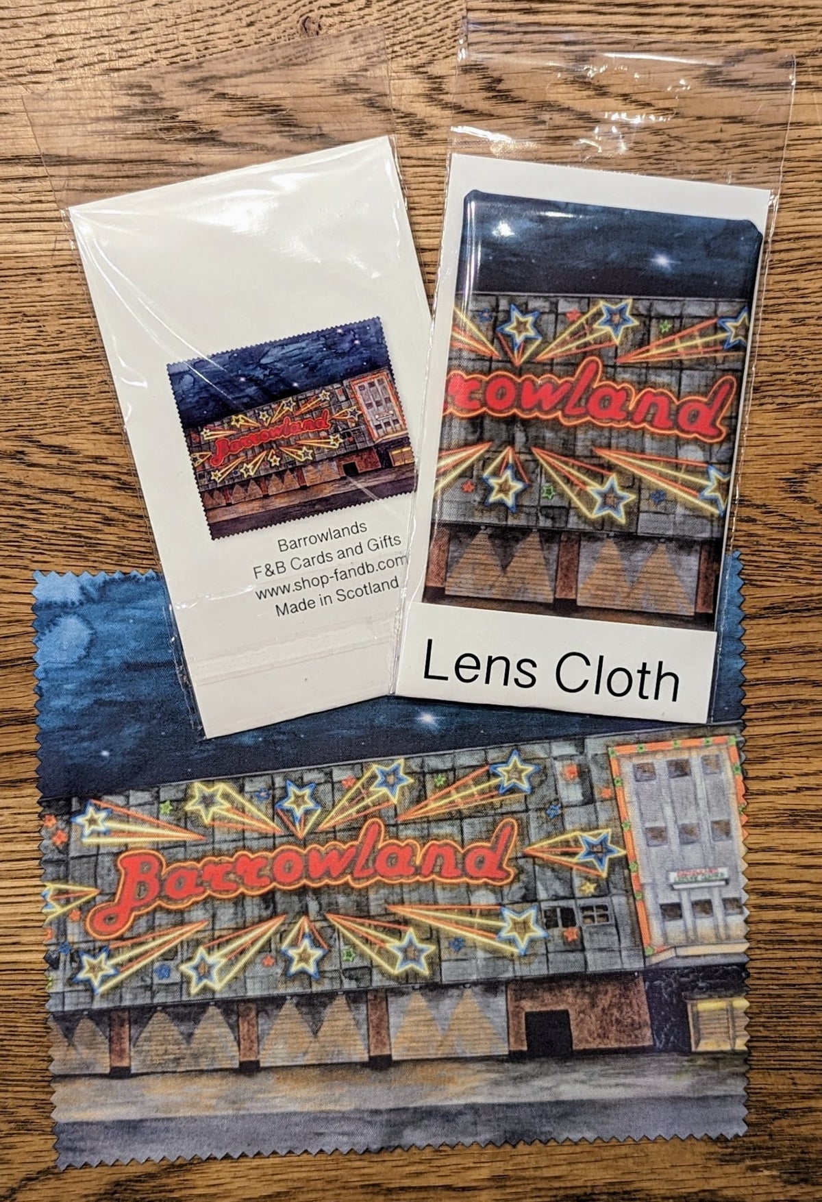 Glasgow Barrowlands Lens Cleaning Cloth By Penny Black - showing packaging