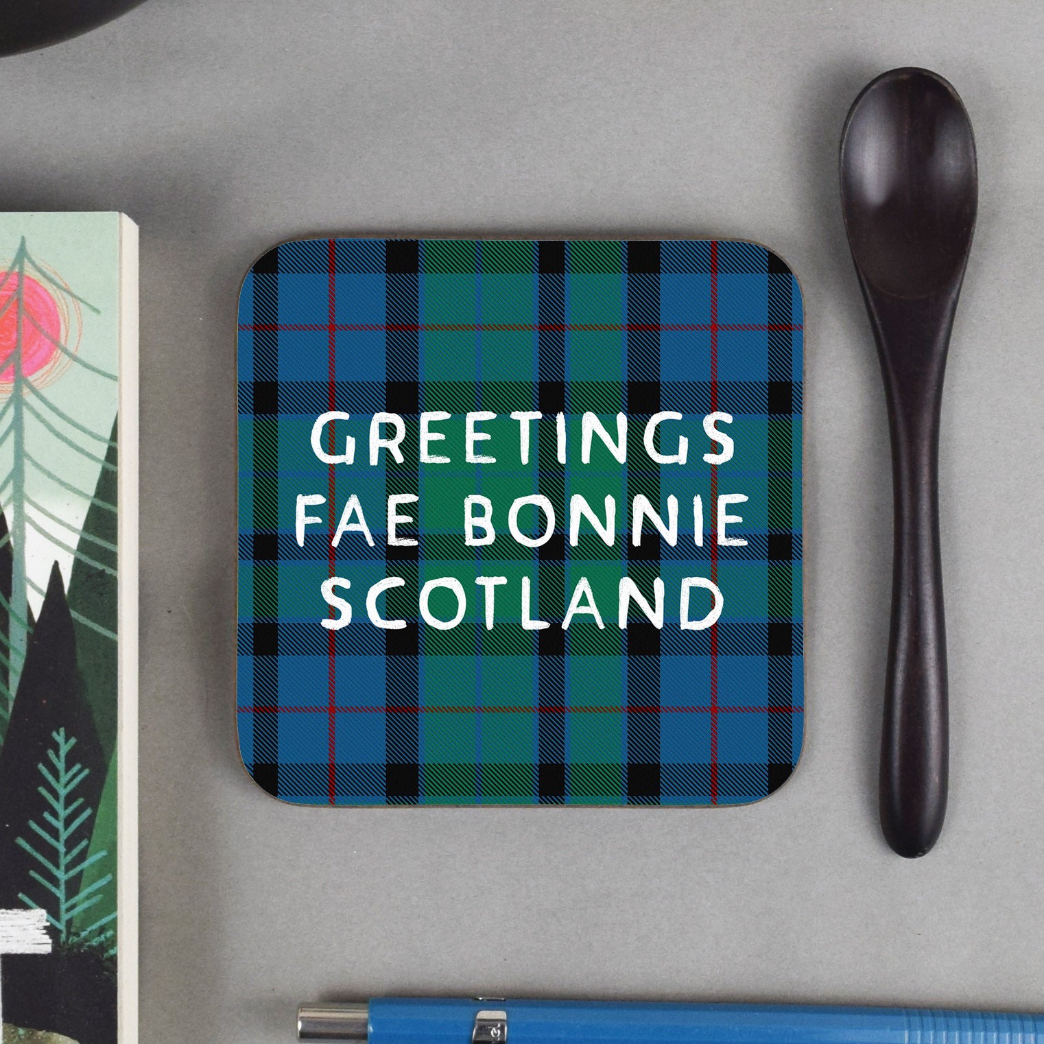 Greetings Fae Bonnie Scotland Tartan Coaster by penny black