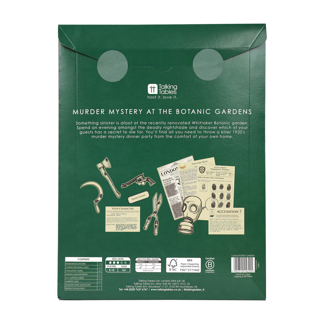 Host Your Own Murder Mystery At The Botanic Gardens Game by penny black showing back of packaging