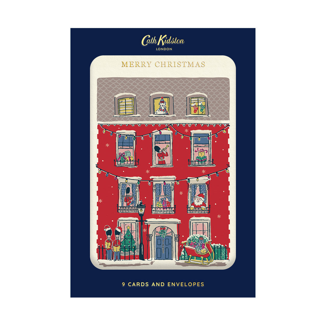 Cath Kidston Festive House Christmas Card Set 9 Pack in packaging by penny black