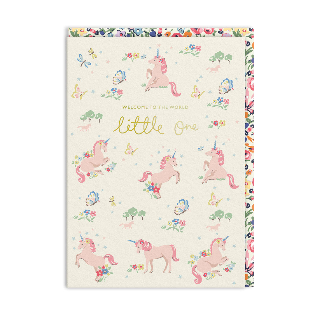 Cath Kidston Hello Little One Pink Unicorn New Baby Card By Penny Black