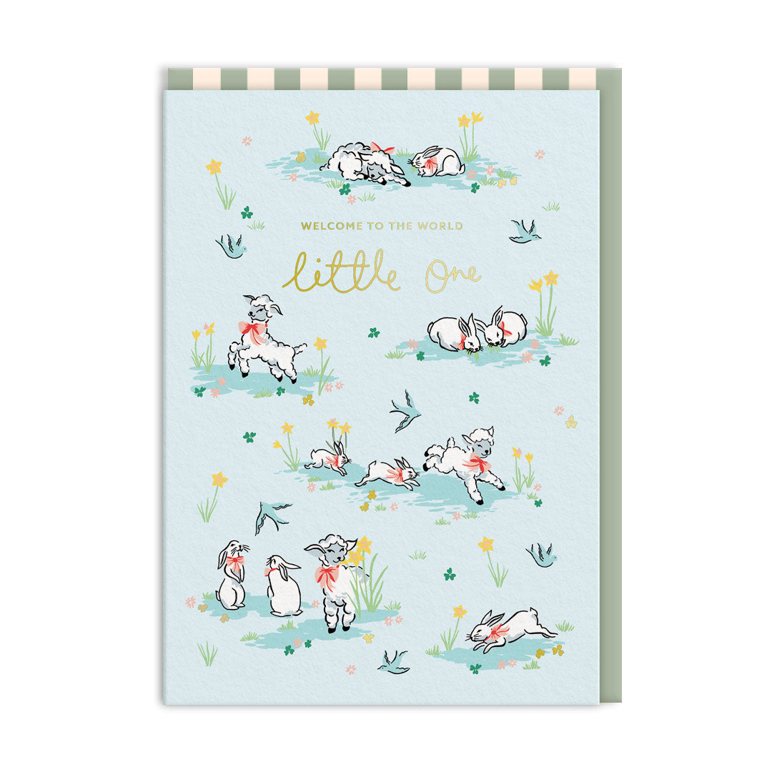 Cath Kidston Hello Little One Blue Lambs New Baby Card By Penny Black