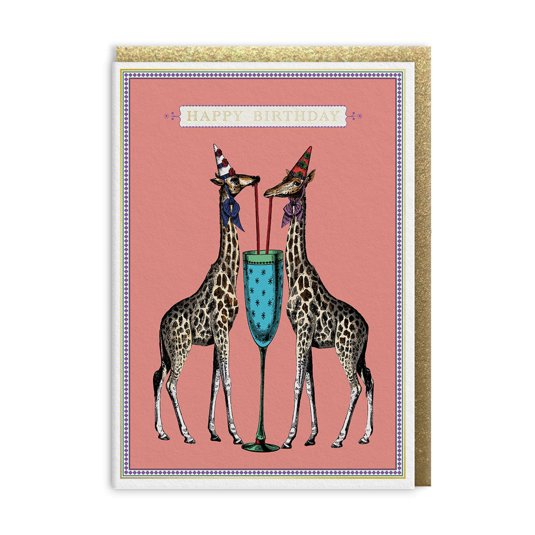 Champagne Sipping Giraffes Birthday Card By Penny Black
