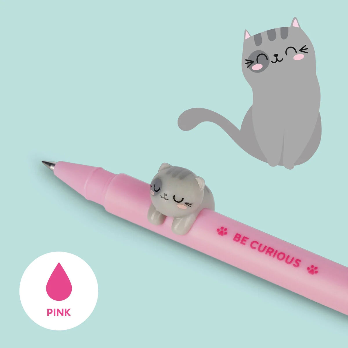 Legami Lovely Friends Cute Animal Gel Pen by penny black - cat be curious close up