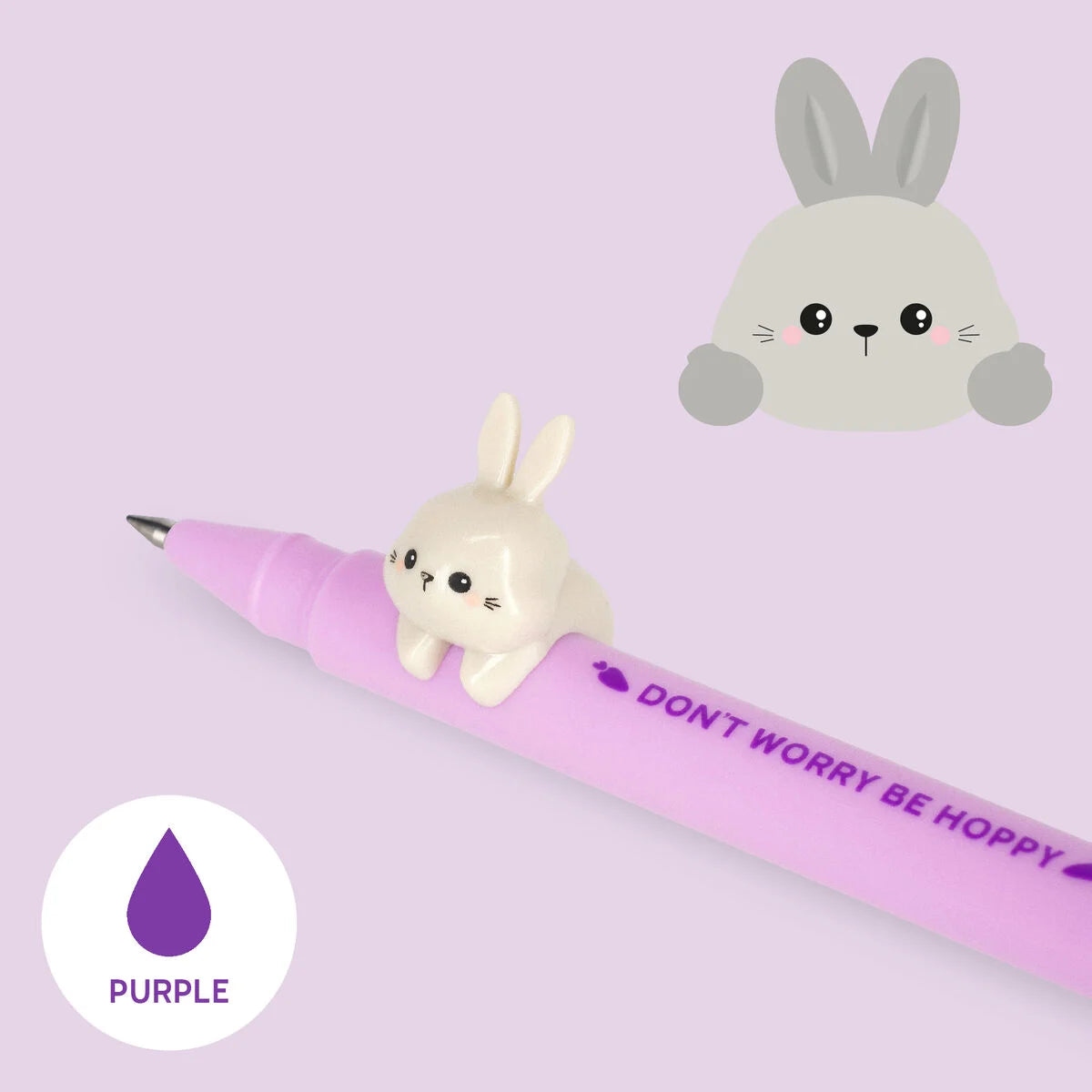 Legami Lovely Friends Cute Animal Gel Pen by penny black - bunny don't worry by hoppy close up