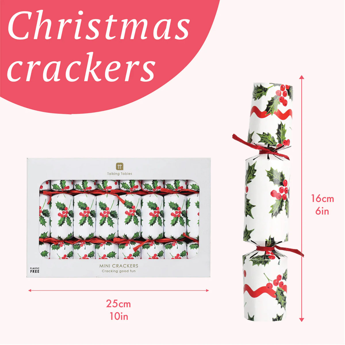 Botanical Holly White Mini Christmas Crackers 8 Pk By Penny Black