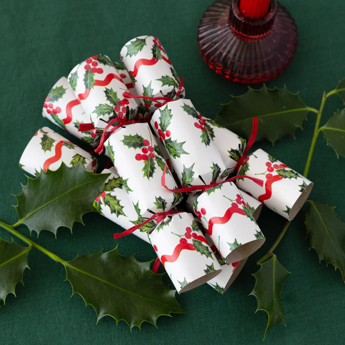 Botanical Holly White Mini Christmas Crackers 8 Pk By Penny Black