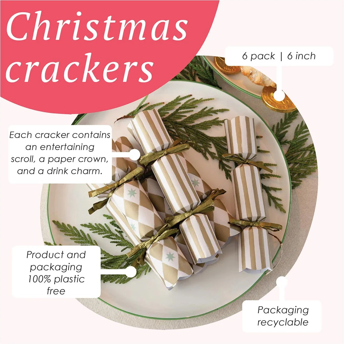 Gold Harlequin Mini Christmas Crackers 6 Pk By Penny Black