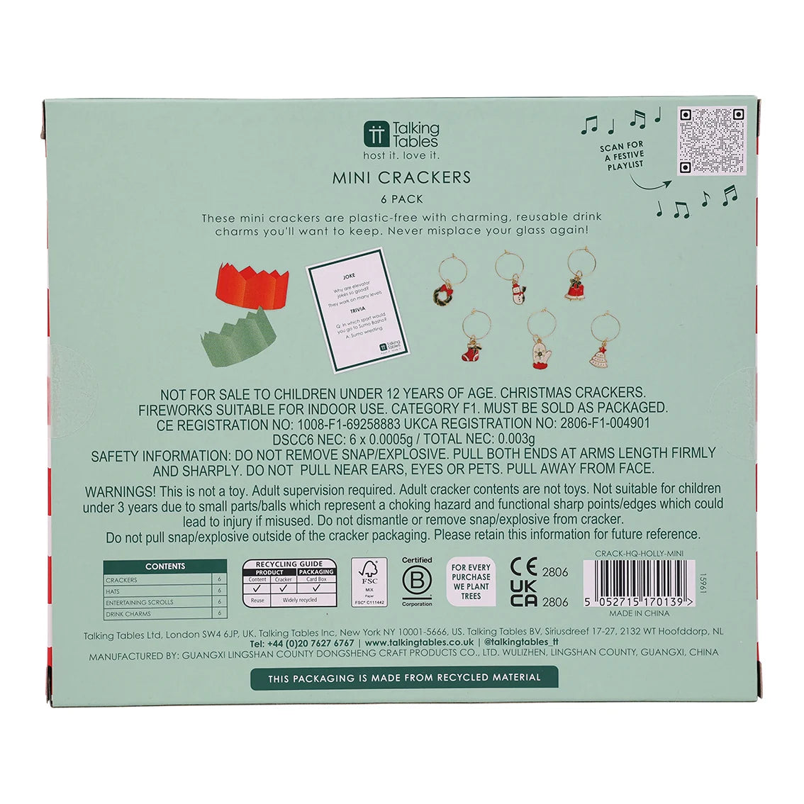 Holly Red & White Harlequin Mini Christmas Crackers 6 Pk By Penny Black