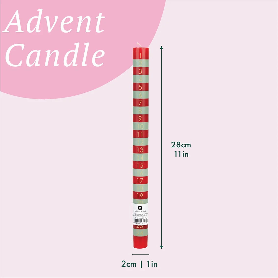 Green & Red Stripe Advent Candle By Penny Black