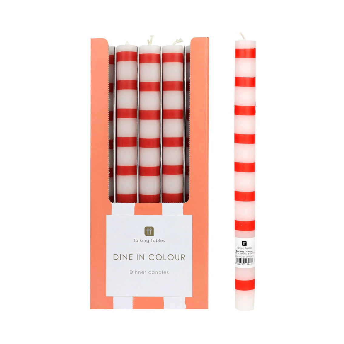 Red & White Stripe Dinner Single Candle By Penny Black
