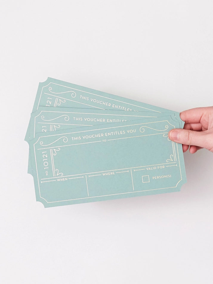 Golden Ticket Christmas Gift Voucher 3 Pack showing sage green colour by penny black