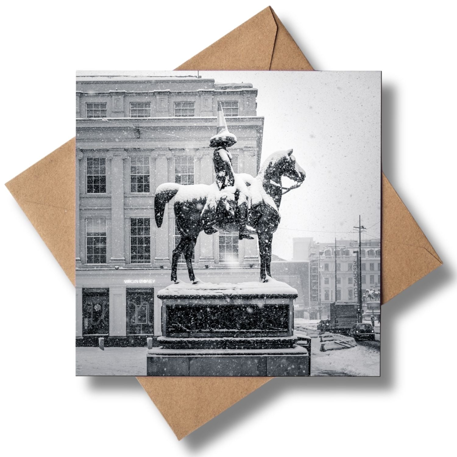 Snowy Glasgow Duke Statue Christmas Card By Penny Black