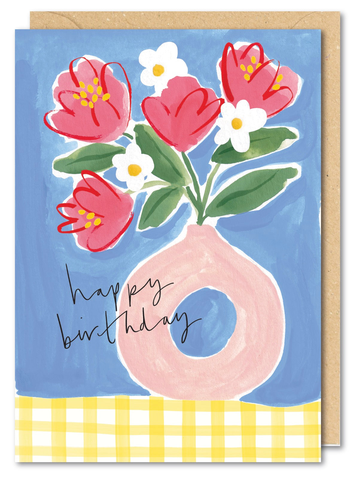 Floral Vase Gingham Birthday Card penny black