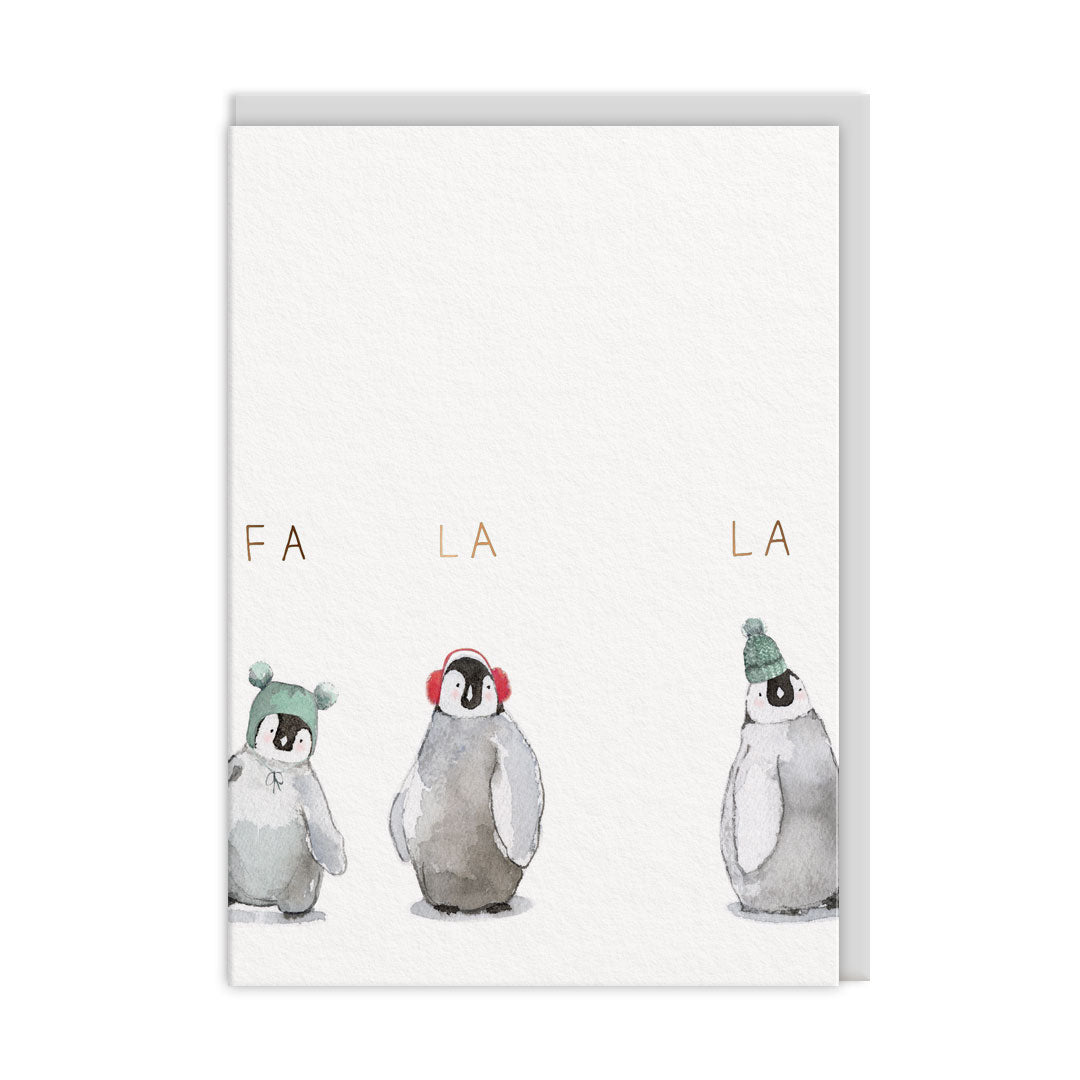 Painted Penguins Fa La La Christmas Card By Penny Black