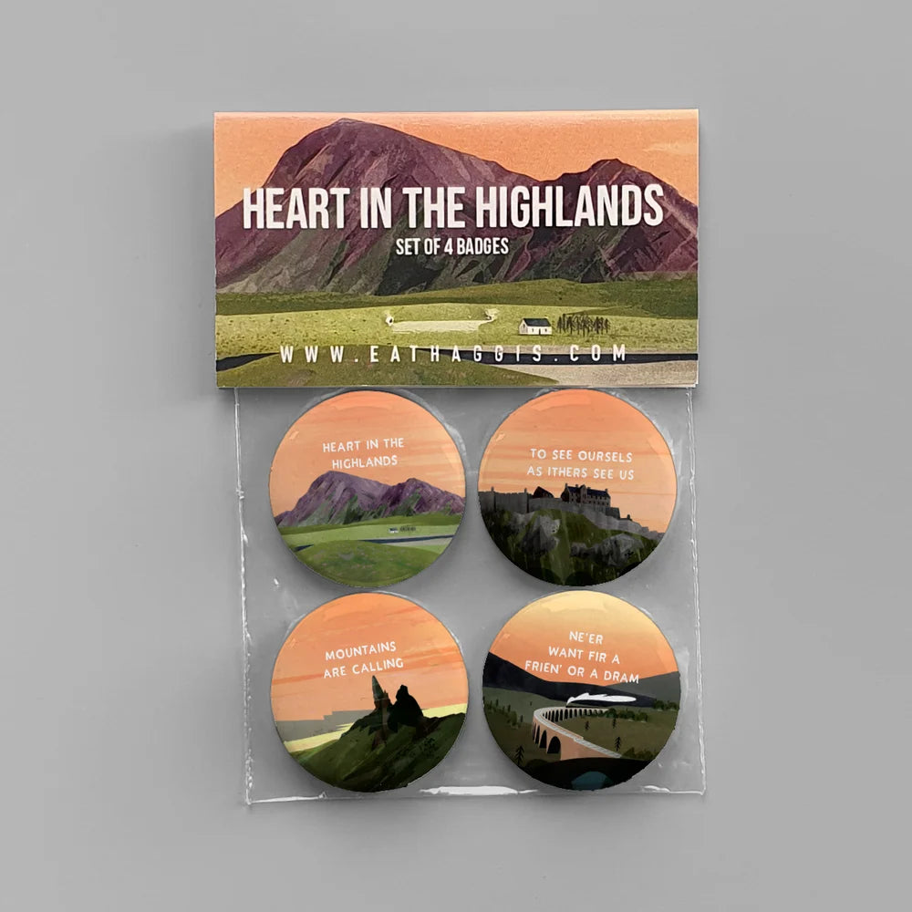Heart in the Highlands Scottish Pin Badge 4 Pk by penny black