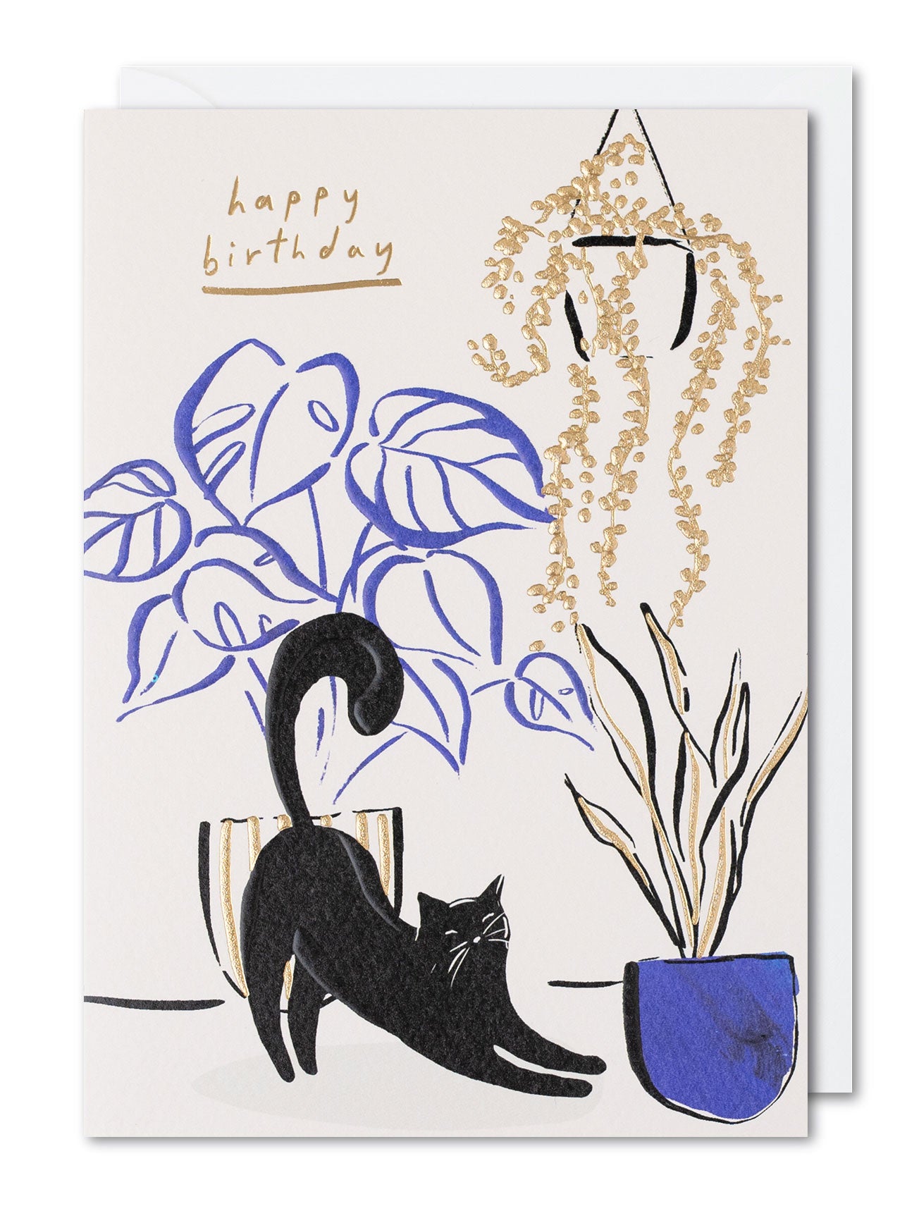 Cat in Houseplants Painted Contour Birthday Card by penny black
